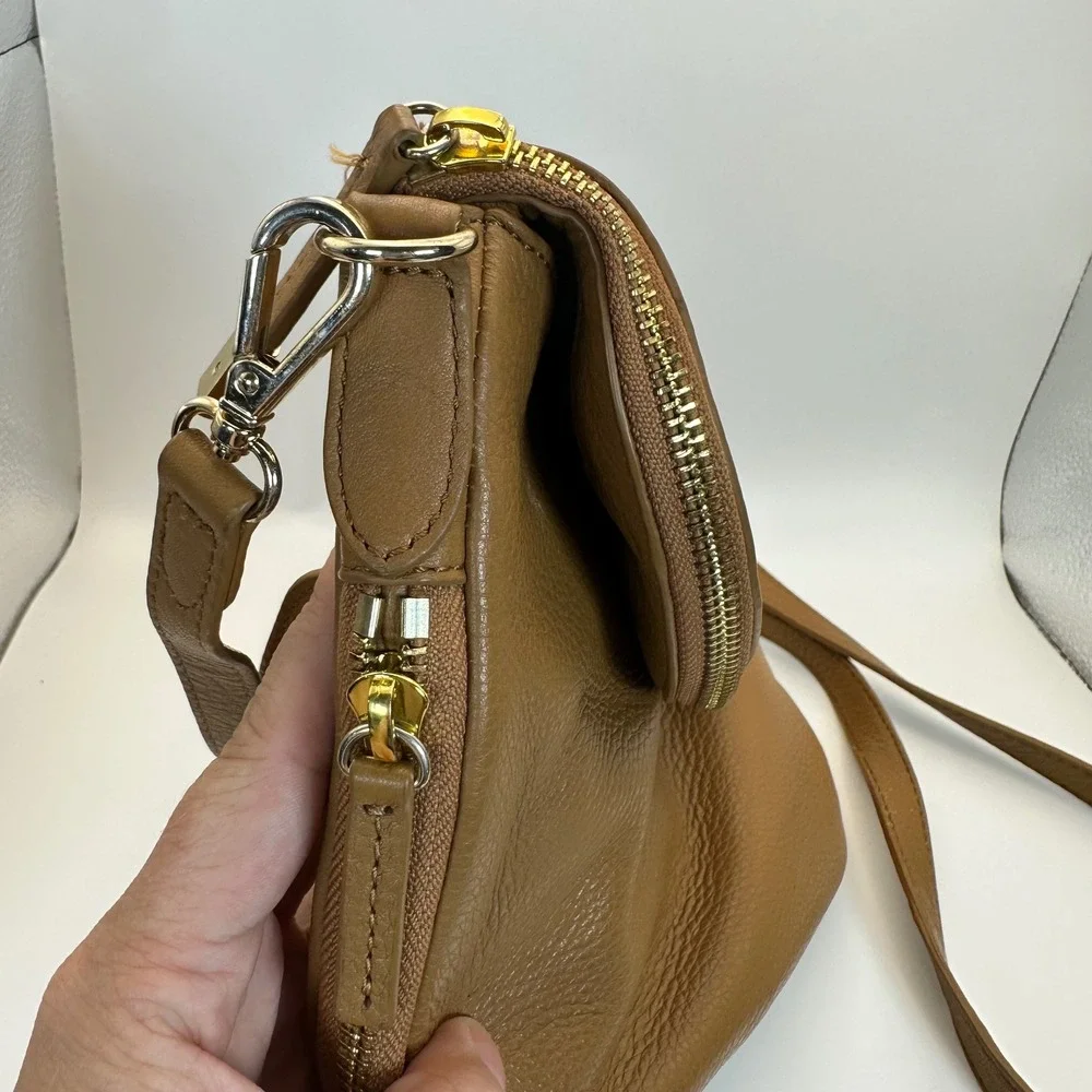 Vince Camuto Crossbody Bag Women Small Tan Leather Classic Minimalist Boho